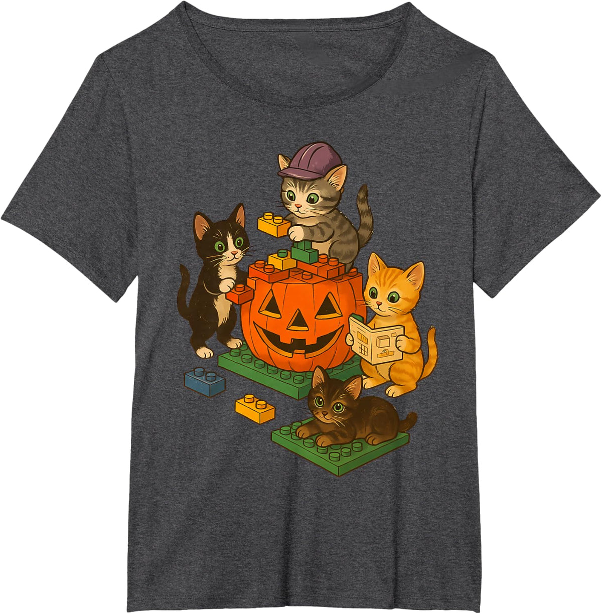 Cute Cat Pumpkin Master Builder Halloween Spooky Season T-Shirt - Dark Heather Grey