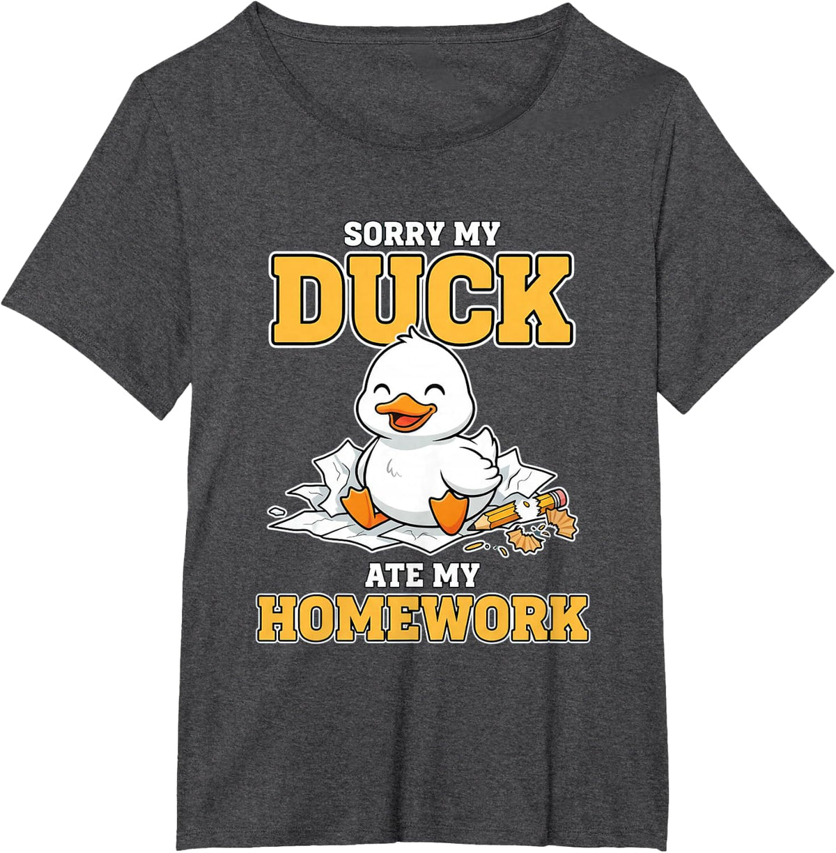 My Duck Ate My Homework Cute Funny Pet Lover School Joke T-Shirt - Dark Heather Grey