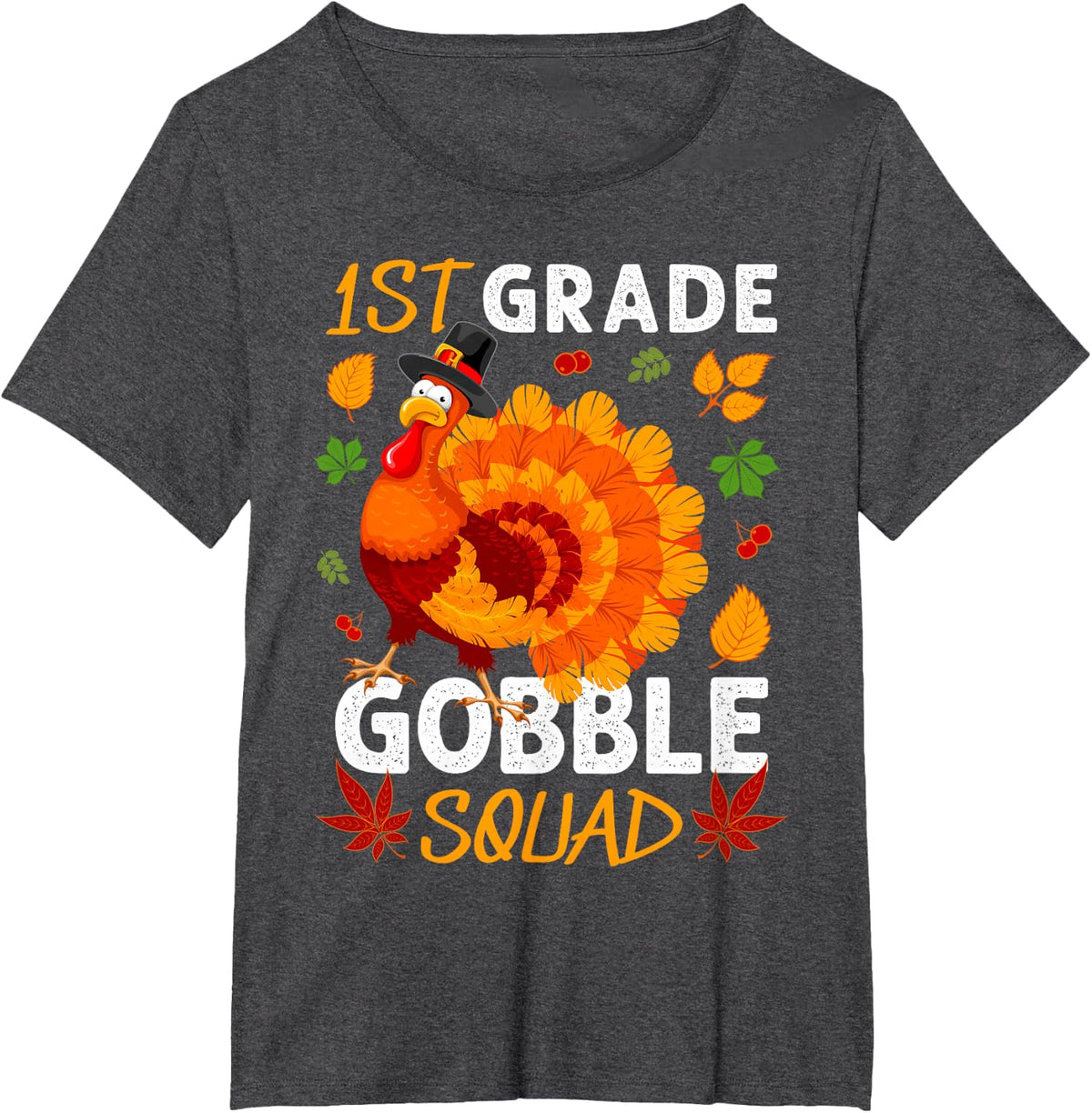 1st Grade Gobble Squad Turkey Thanksgiving Fall T-Shirt - Dark Heather Grey