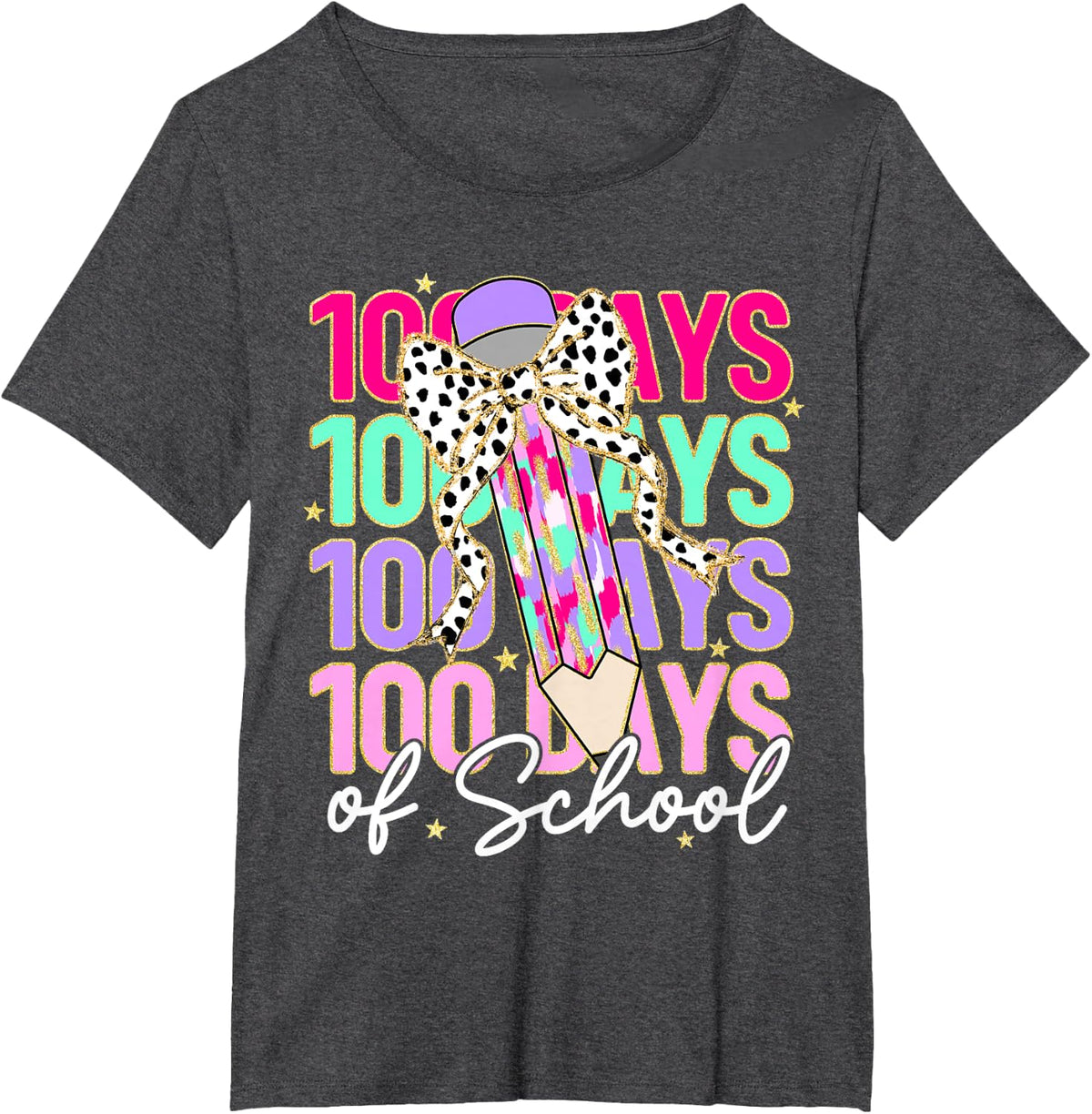 100 Days of School Teacher 100th Day of School Girls Kids T-Shirt - Dark Heather Grey