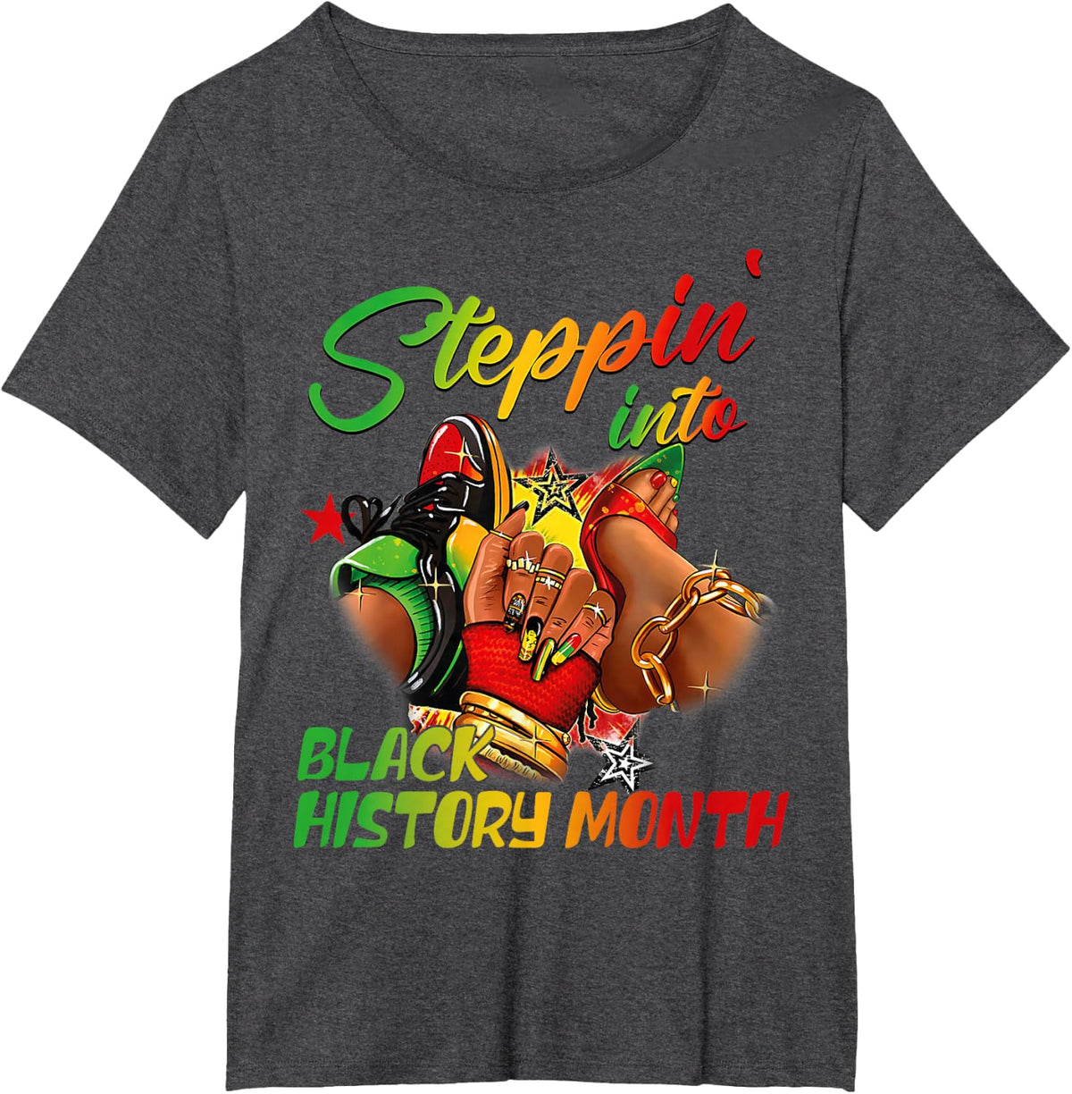 Stepping Into Black History Month Black Girls Sneakers T-Shirt Tee For Women - Dark Heather Grey