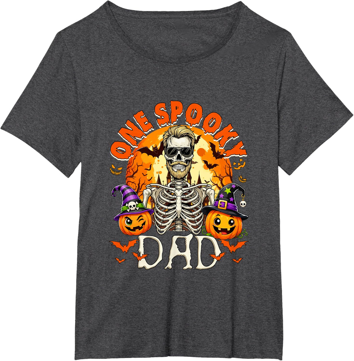 One Spooky Dad Horror Skeleton Sunglasses Men Halloween T-Shirt - Dark Heather Grey
