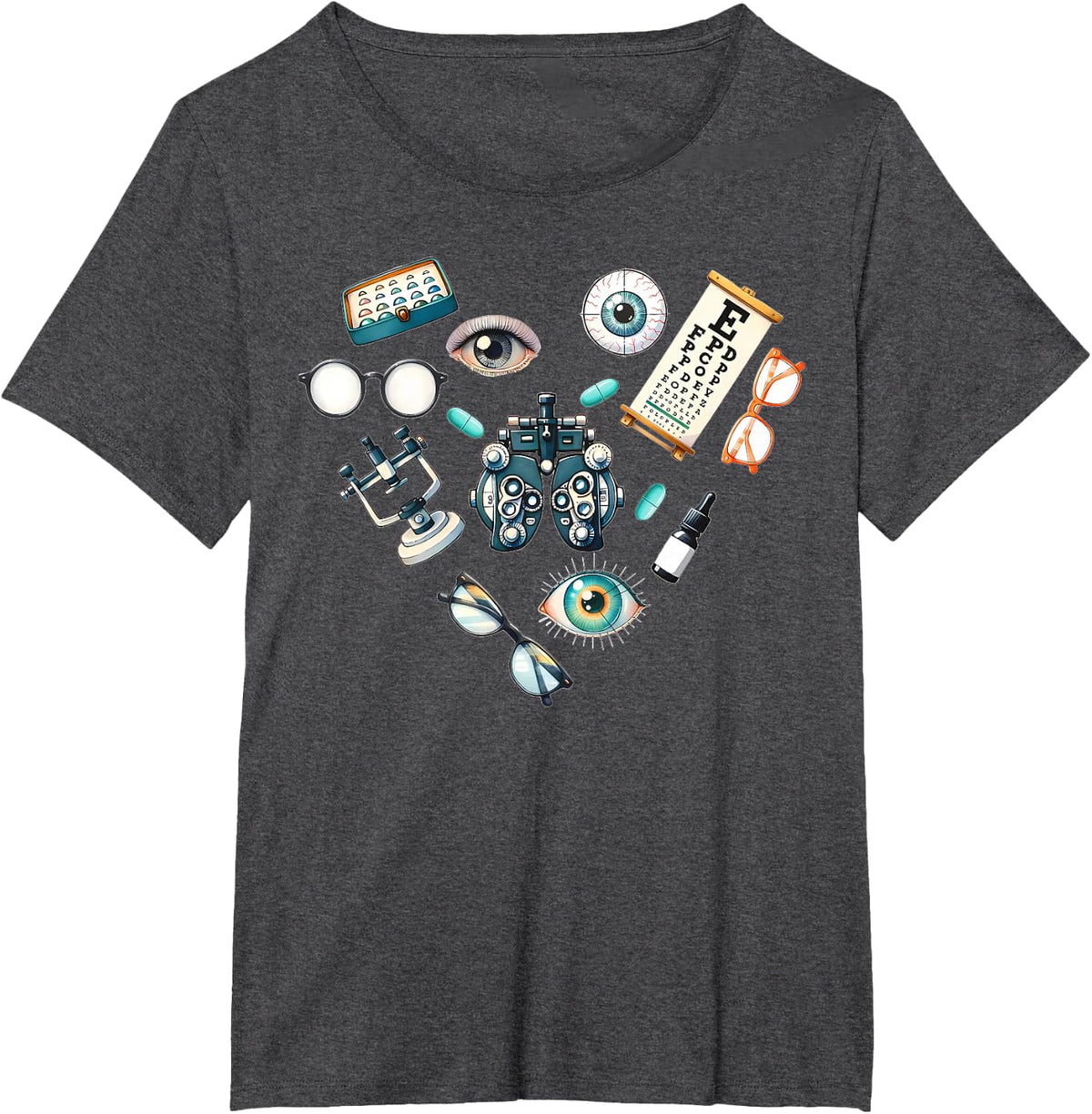 Retro Heart Optometry Ophthalmology Ophthalmology Dr Optometric Tech T-Shirt - Dark Heather Grey