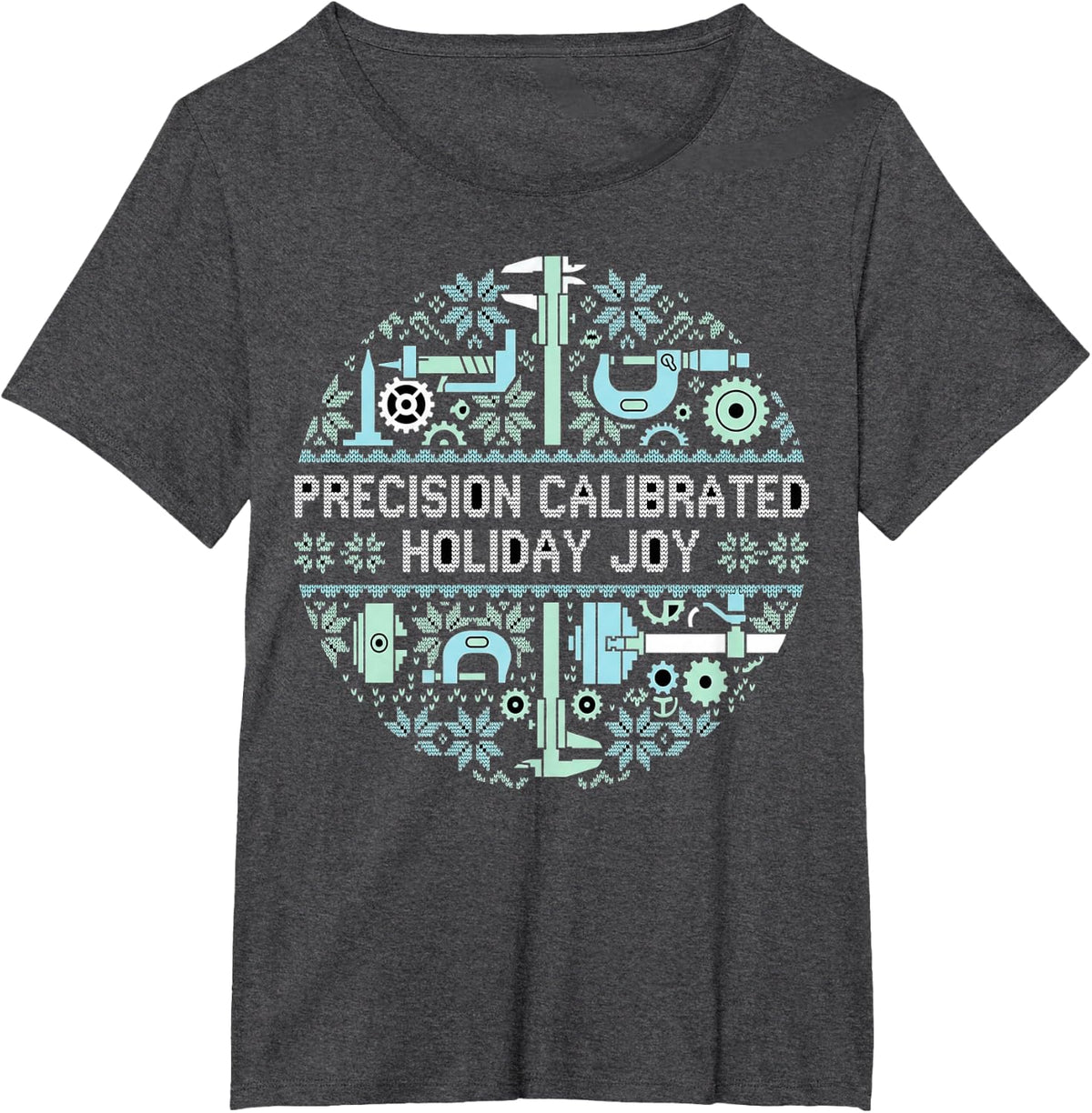 Machinist Calipers Gears Ugly Christmas Holiday Humor T-Shirt - Dark Heather Grey