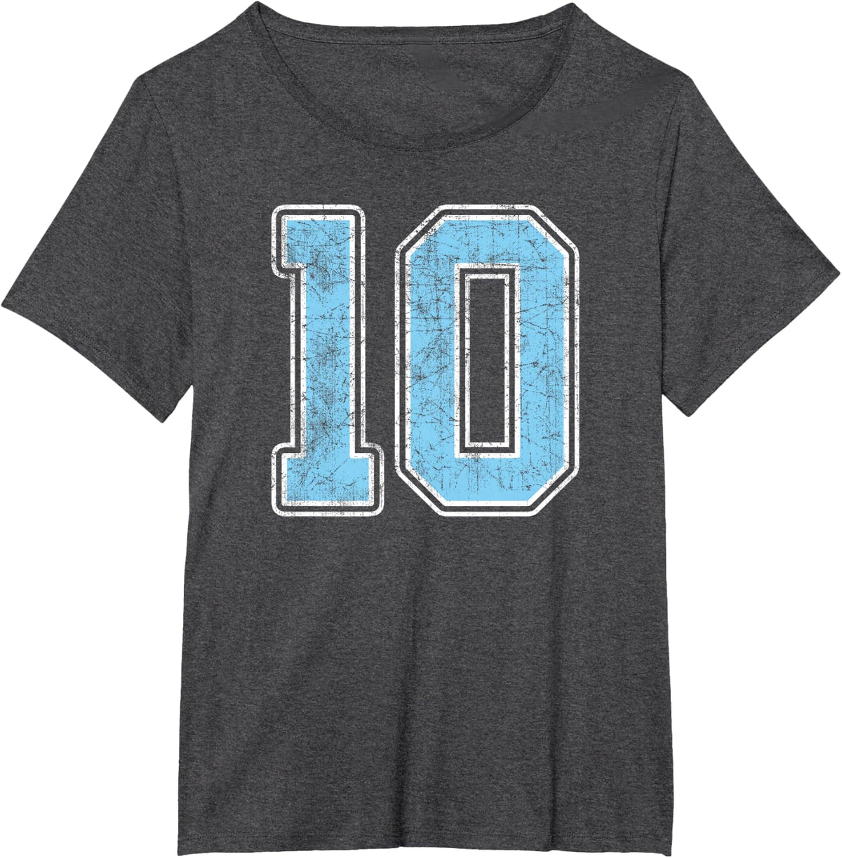 Baby Blue White Number 10 Jersey Player Uniform #10 T-Shirt - Dark Heather Grey