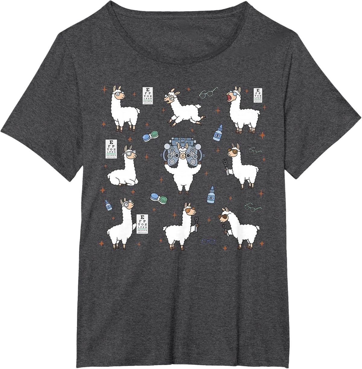 Cute Optometrist Llama Optometry Tech Sight Squad Eye Doctor T-Shirt - Dark Heather Grey