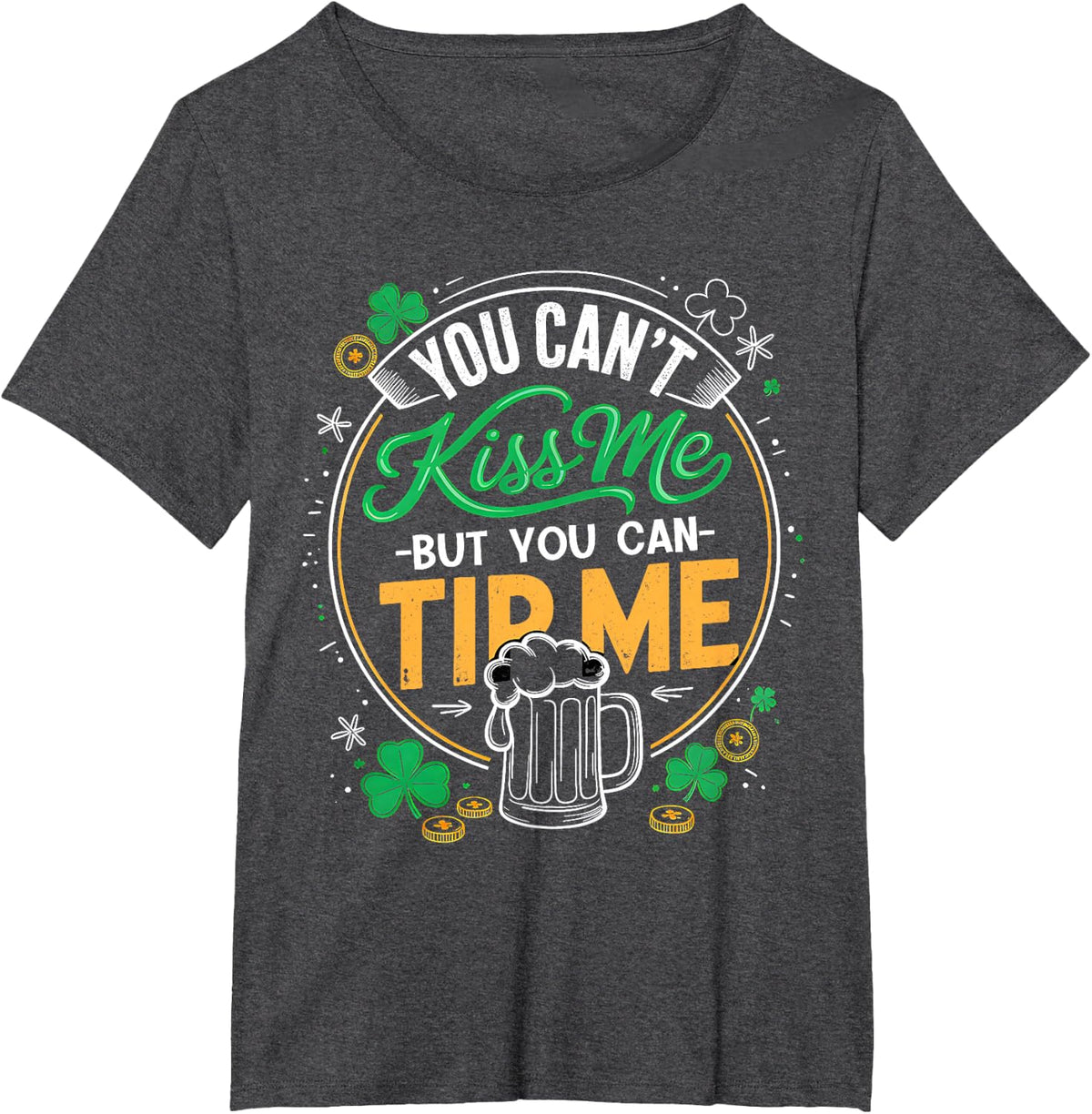 Vintage St Patrick's Day Shamrock Waitress Bartender Waiter T-Shirt - Dark Heather Grey
