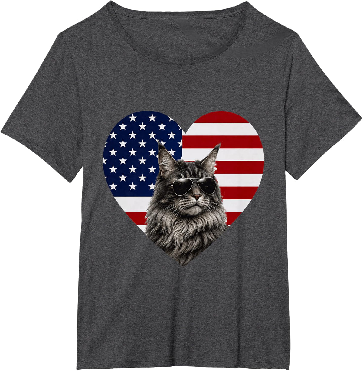 Maine Coon Cat USA Flag Heart Patriotic Maine Coon T-Shirt - Dark Heather Grey