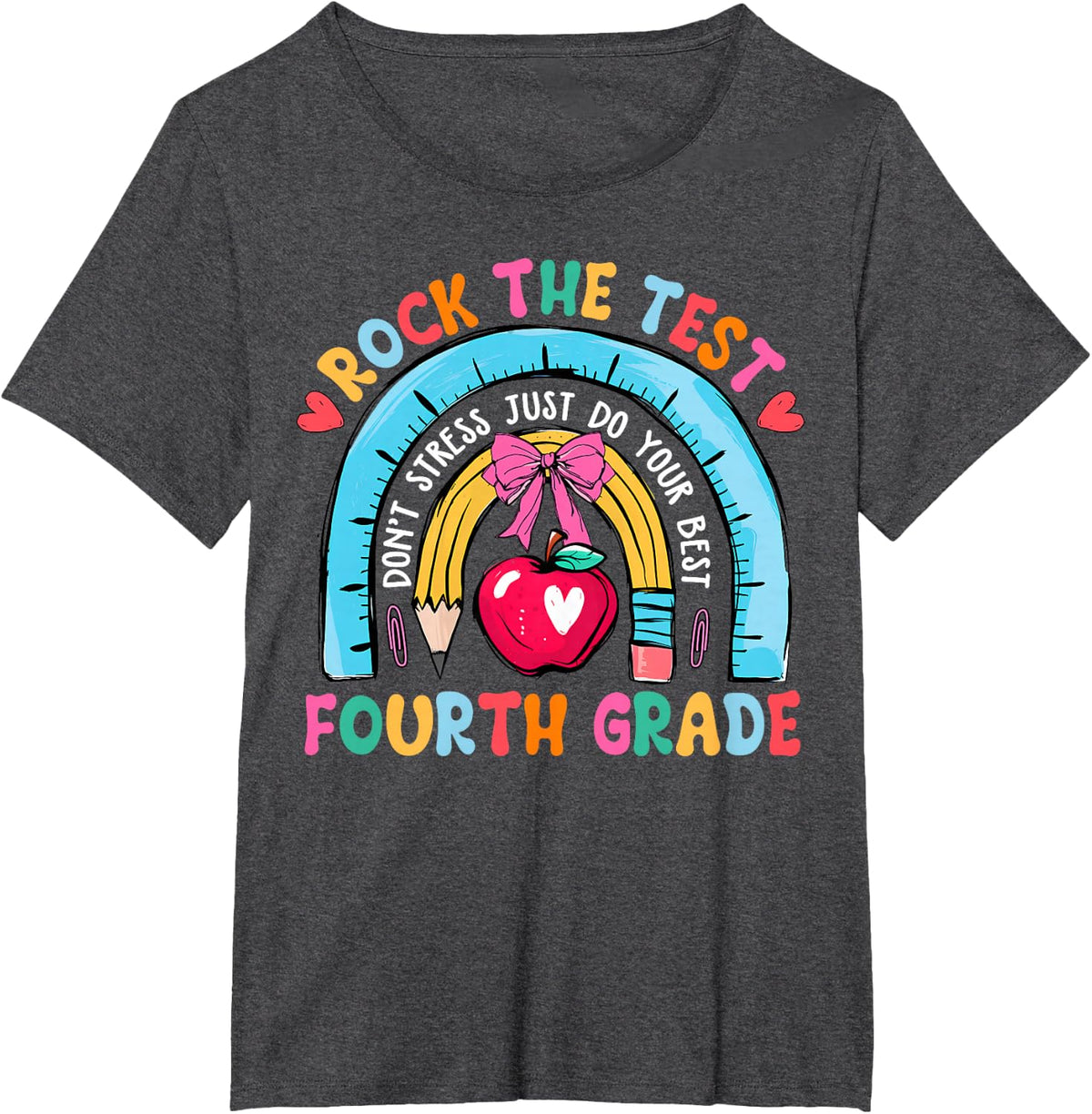 4th Grade Teacher Rock The Test Day Fourth Grade Testing Day T-Shirt - Dark Heather Grey