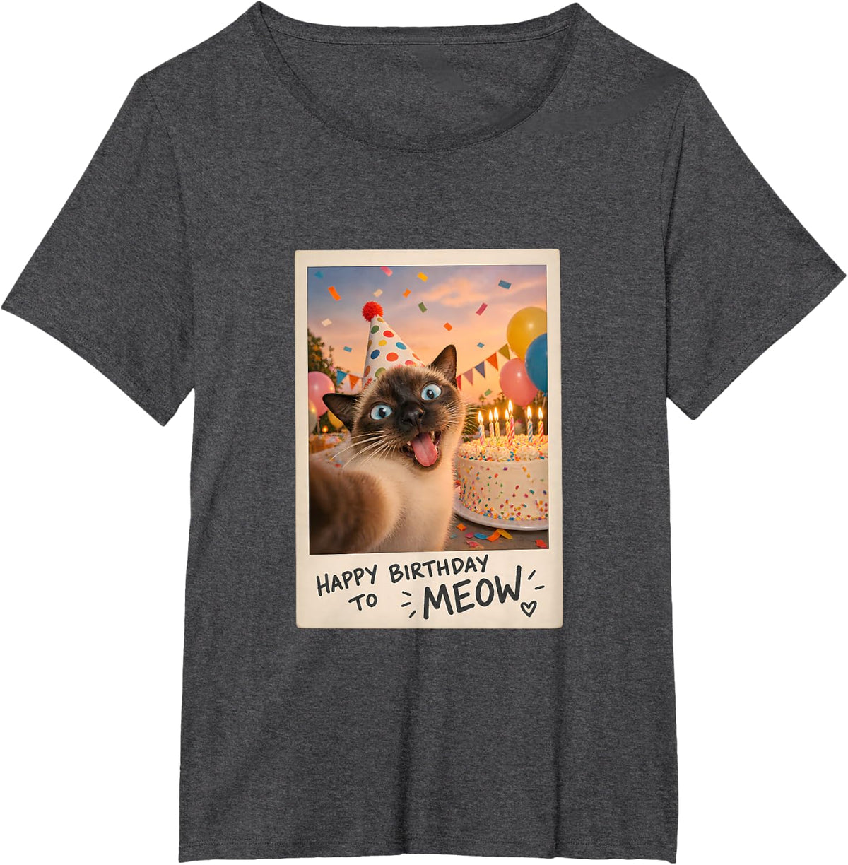 Happy Birthday to Meow Siamese Cat Funny T-Shirt - Dark Heather Grey