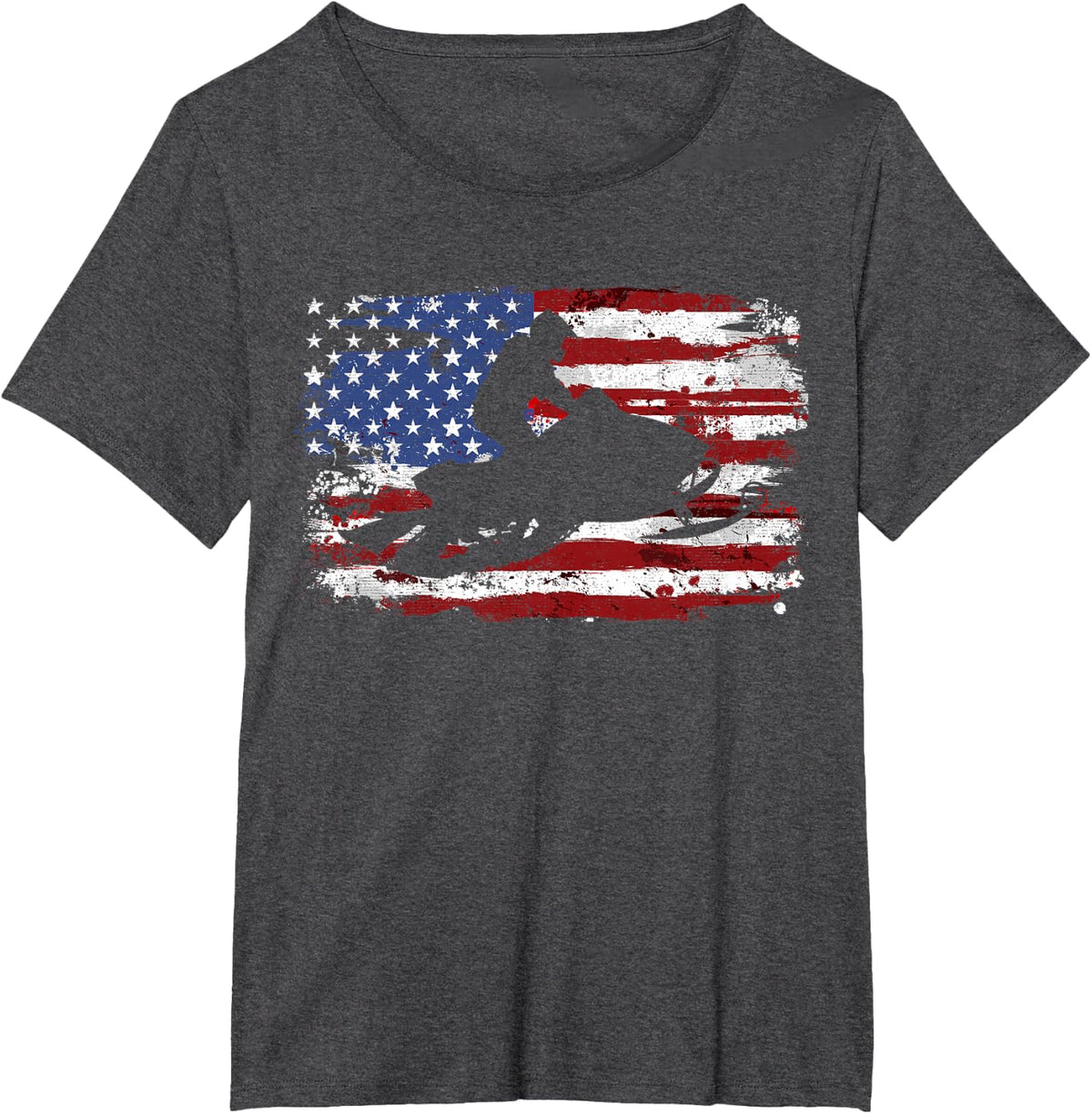 Snowmobile Vintage American Flag T-Shirt - Dark Heather Grey