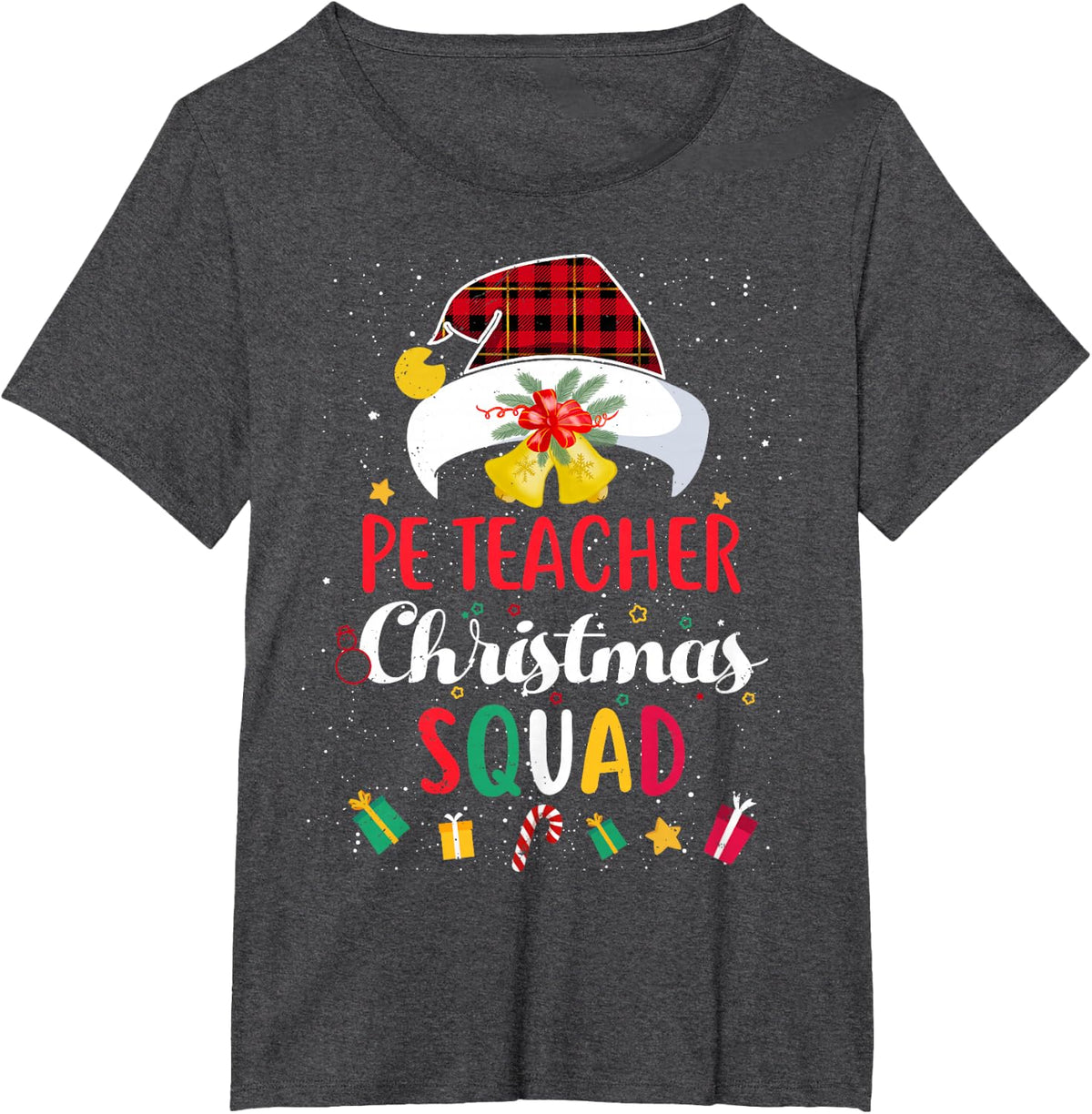 PE Teacher Christmas Squad Santa Hat Physical Educator Match T-Shirt - Dark Heather Grey