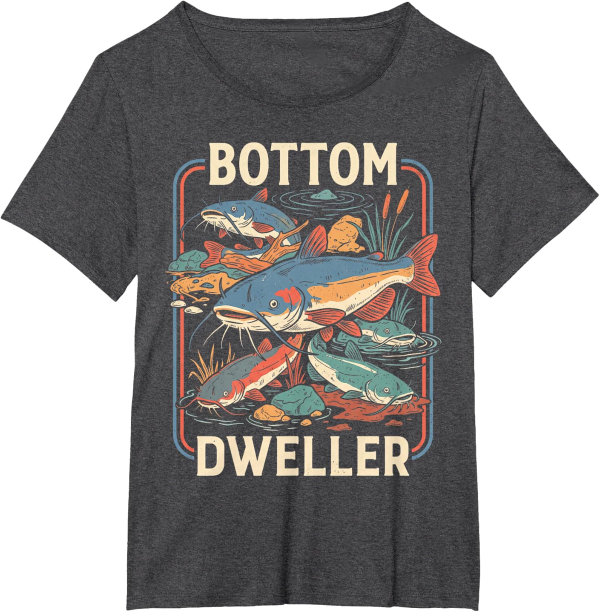 Catfish Fishing Angler Vintage Poster T-Shirt - Dark Heather Grey