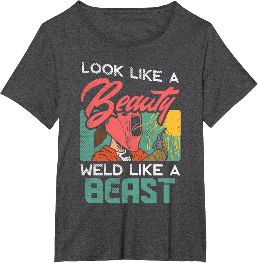 Welder Outfit for a Female Welding welder funny T-Shirt - Dark Heather Grey