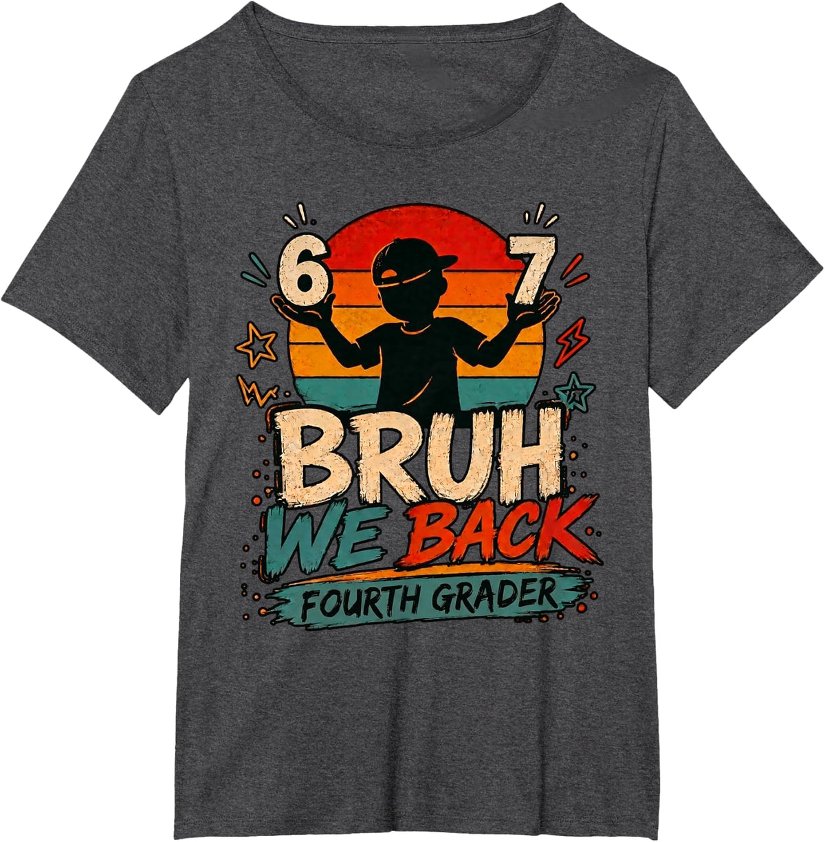 Funny 4th Grade Back to School Fourth Grade 6 7 Bruh We Back T-Shirt - Dark Heather Grey