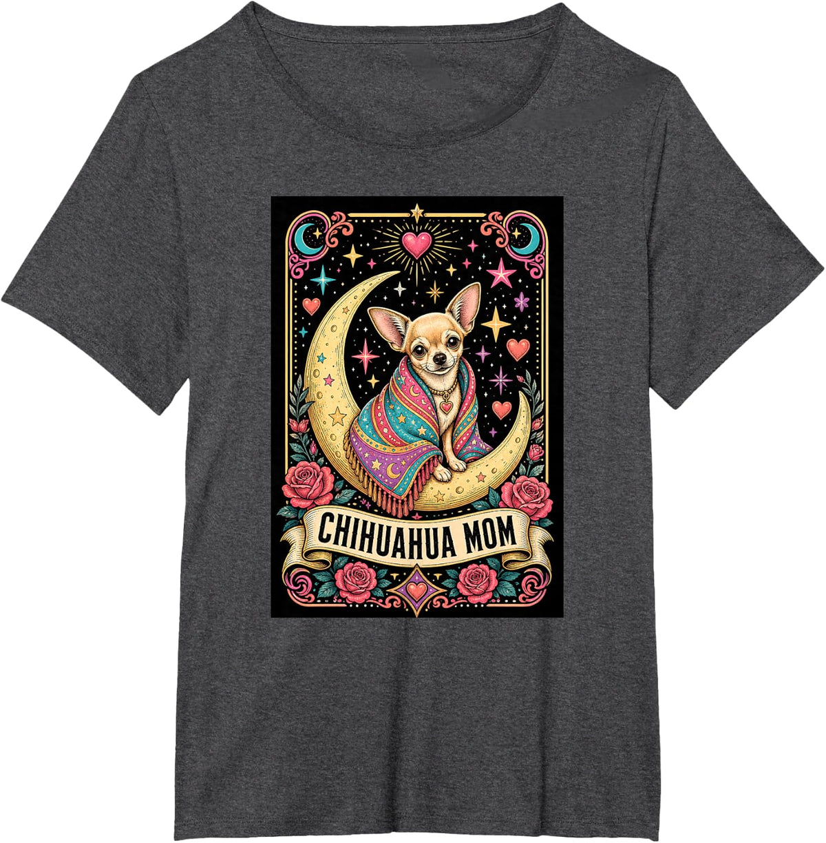 Chihuahua Mom Celestial Tarot Card Moon T-Shirt - Dark Heather Grey