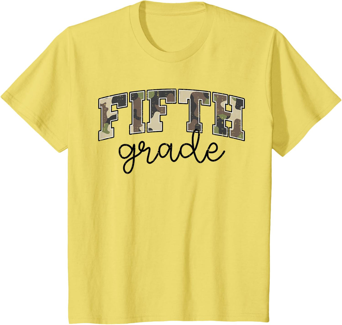 Retro Fifth Grade Old Camo Back to School Boy Girl 5th Grade T-Shirt - Lemon Yellow