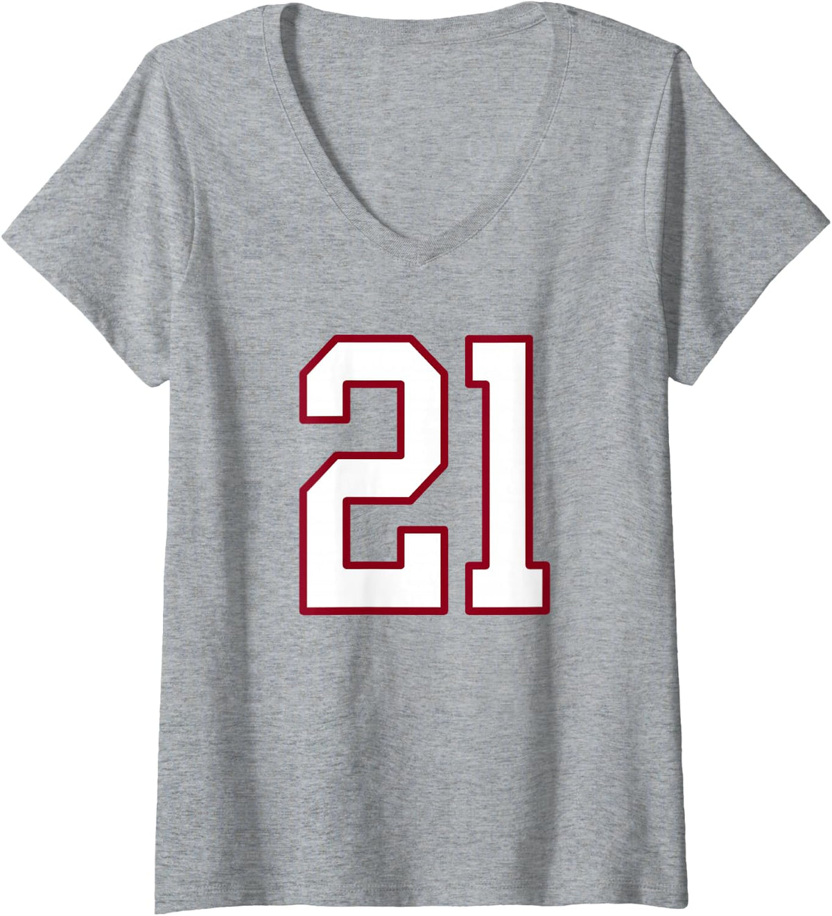 Women's Maroon and White Number 21 Jersey Player Uniform #21 V-Neck T-Shirt - Heather Grey