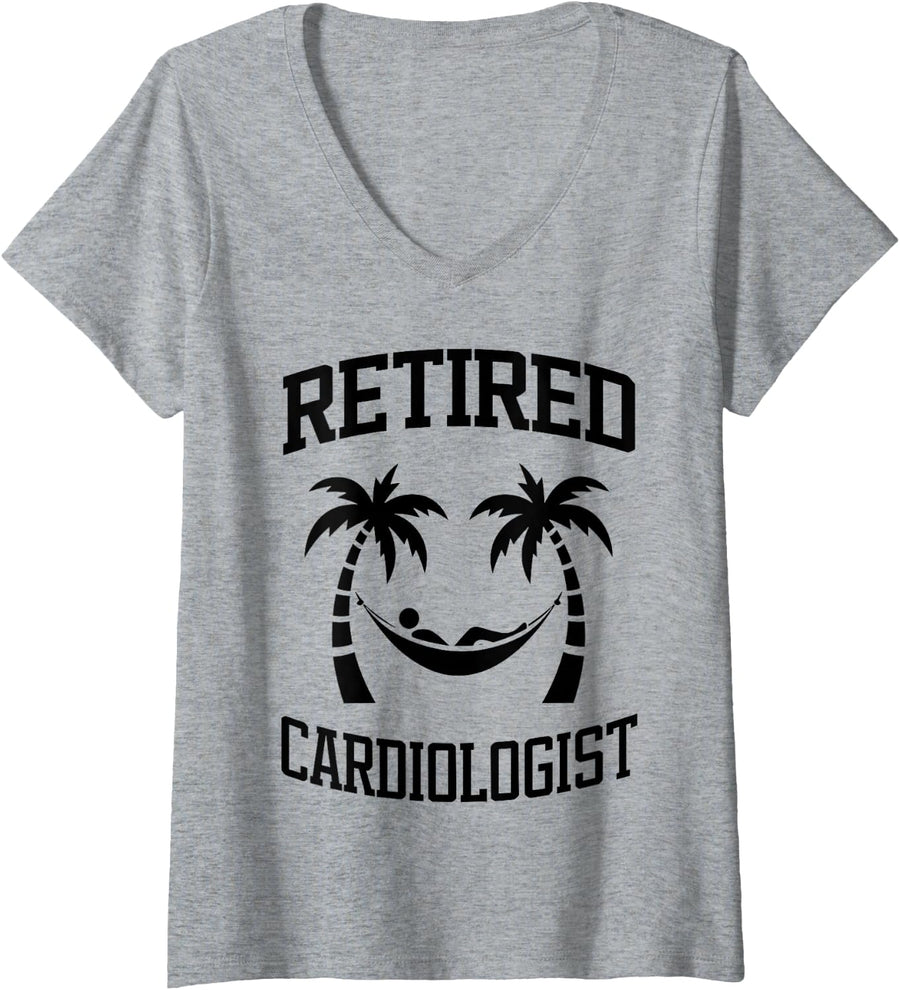 Women's Retired Cardiologist Beach Vacation V-Neck T-Shirt - Heather Grey