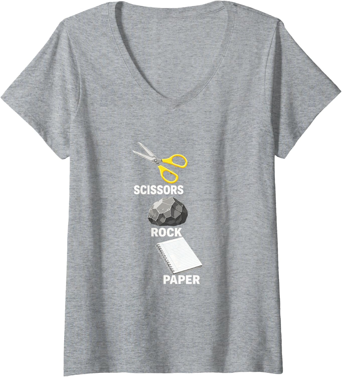Women's Scissors Rock Paper Classic Hand Game Fun V-Neck T-Shirt - Heather Grey