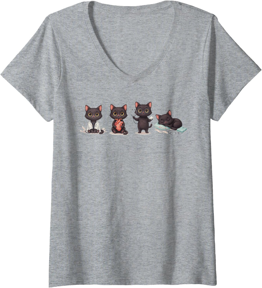 Women's Cardiologist Cardiology Heart Doctor Cardiologists V-Neck T-Shirt - Heather Grey