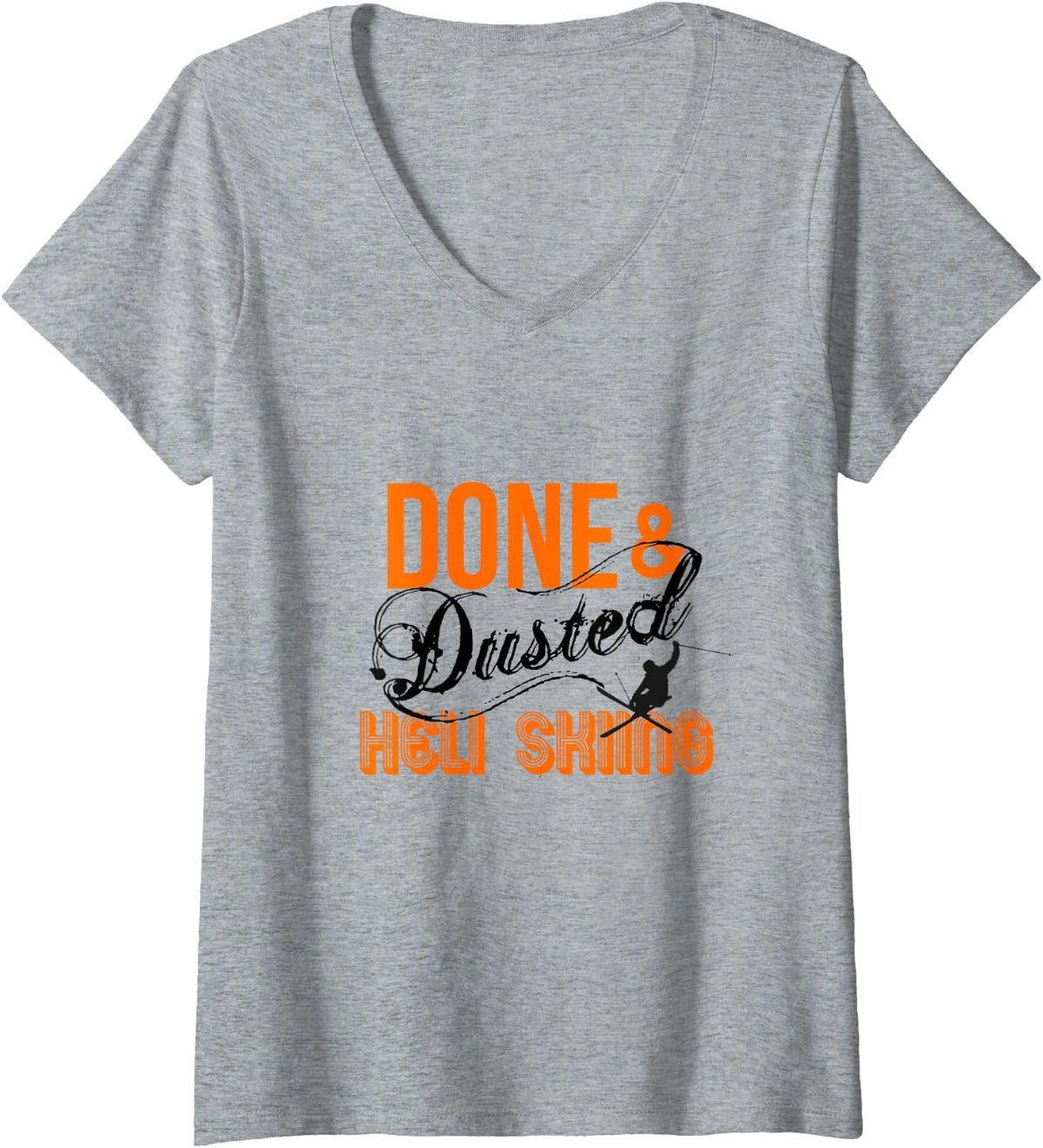 Women's Heli Skiing - Bucket List Adventure Completed V-Neck T-Shirt - Heather Grey