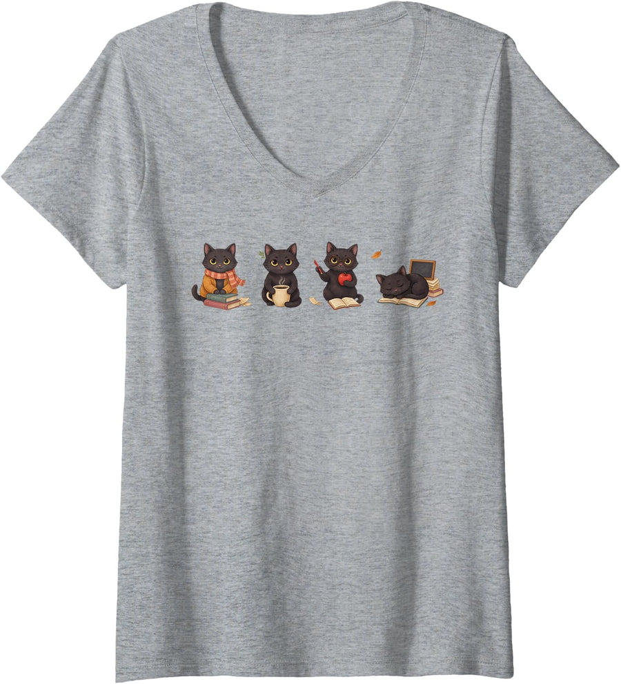 Women's English Teacher Literacy Instructor Reading Language Arts V-Neck T-Shirt - Heather Grey