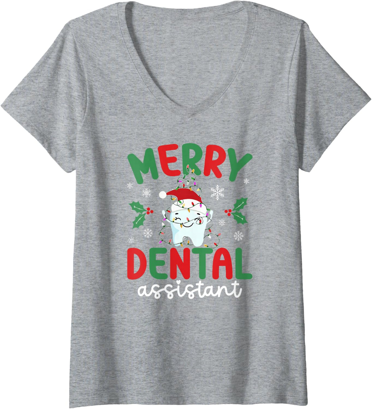 Women's Merry Dental Assistant Christmas Dental Assisting Xmas Party V-Neck T-Shirt - Heather Grey