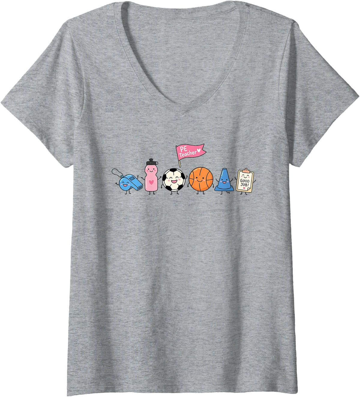 Women's PE Teacher V-Neck T-Shirt - Heather Grey
