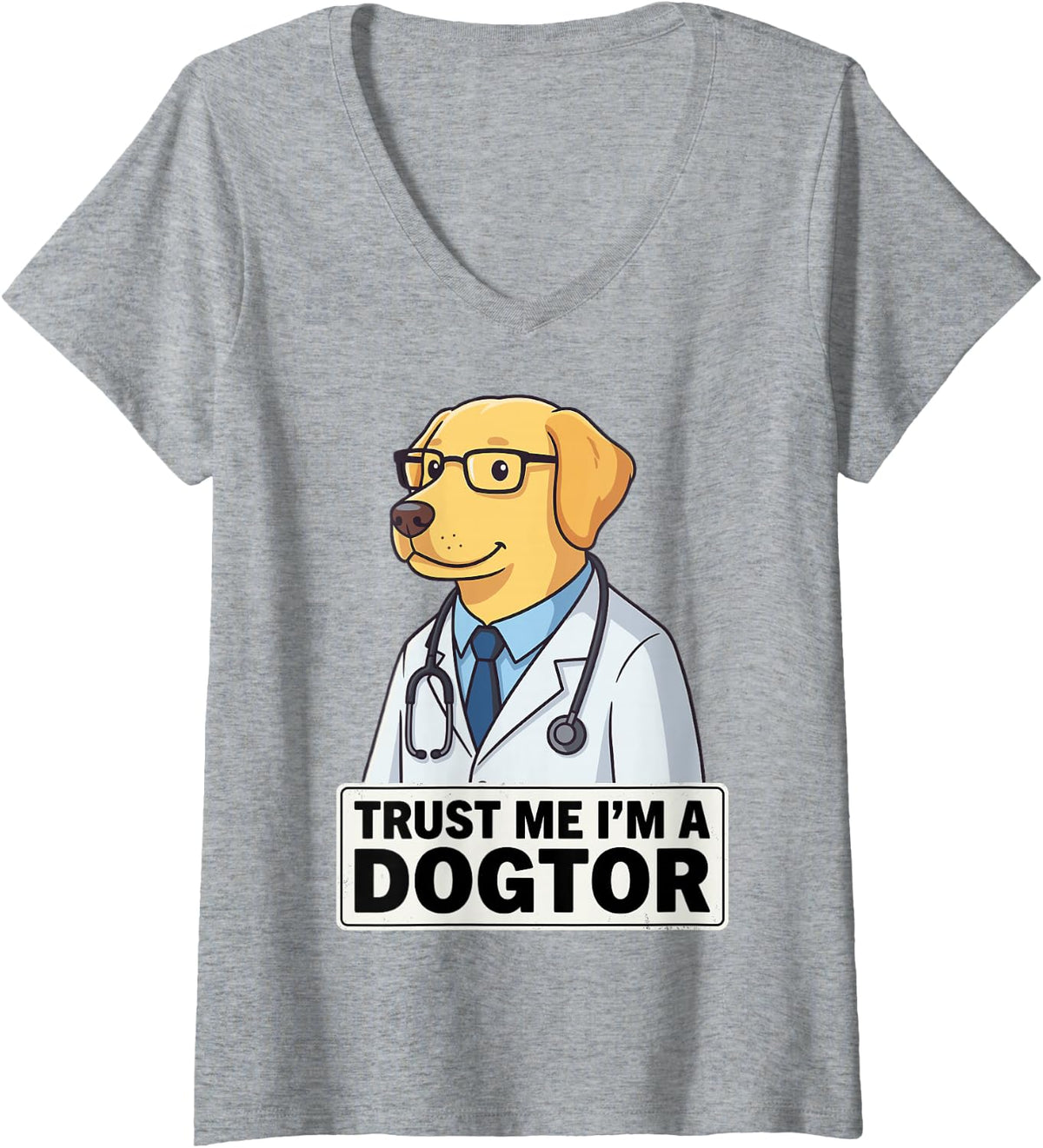 Women's Trust Me I'm A Dogtor Funny Veterinarian Vet Doctor Tee V-Neck T-Shirt - Heather Grey