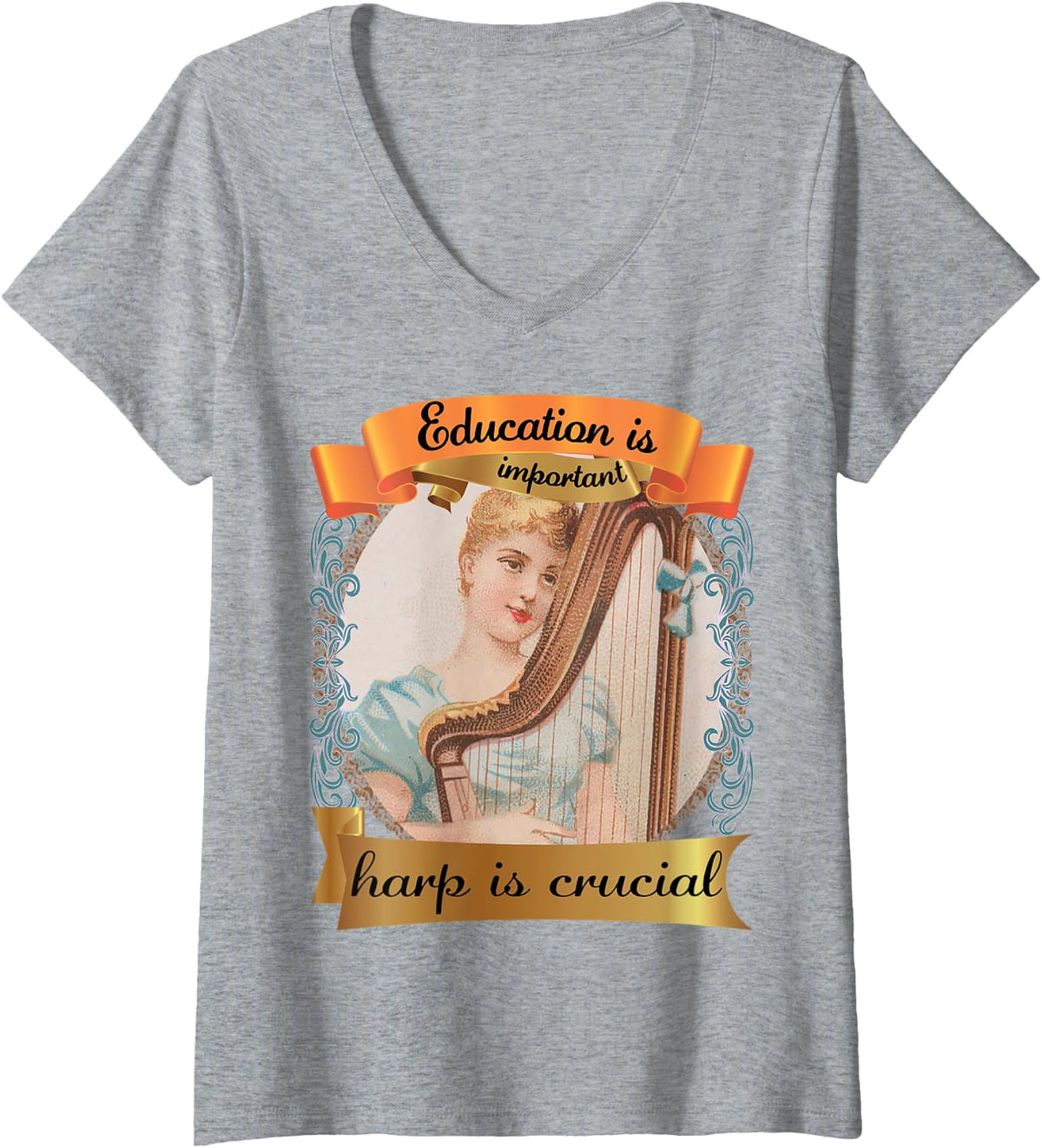 Womens Harpist V-Neck T-Shirt - Heather Grey