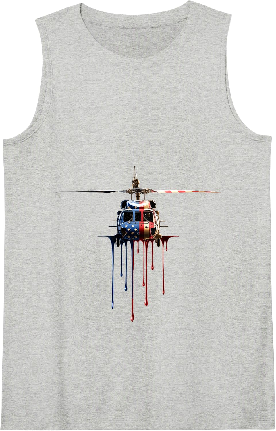 Helicopter Pilot Aviation American Flag USA Drip Graffiti Tank Top - Heather Grey