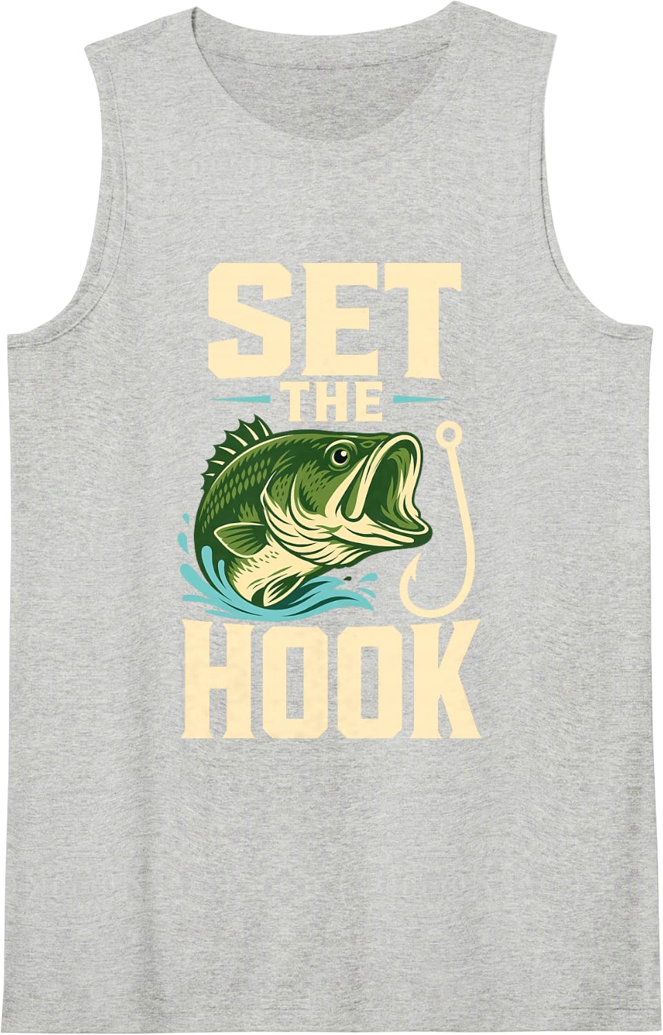 Set Hook Fishing Bass Fisherman Sleeveless Tank Top - Heather Grey