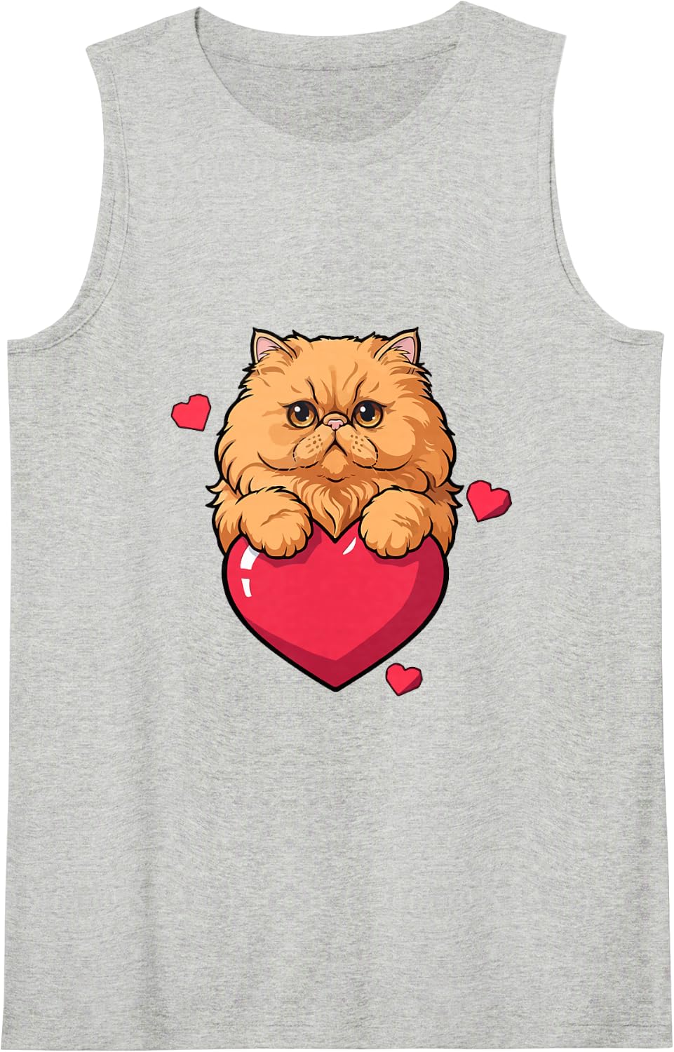 Orange Persian Cat Hugging Red Heart Sleeveless Tank Top - Heather Grey