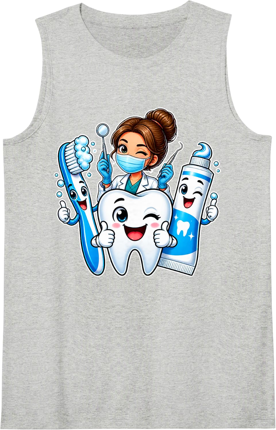 Dental Assistant Cute Tooth Dentist Toothbrush Toothpaste Sleeveless Tank Top - Heather Grey