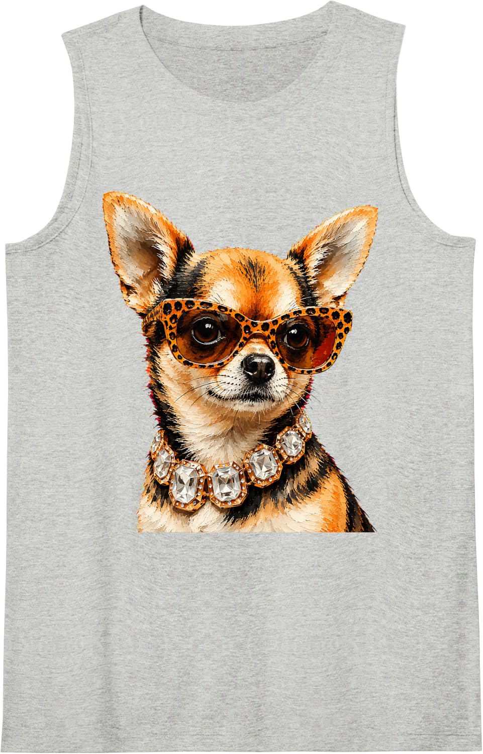 Cool Chihuahua Roar Leopard Sunglasses Funny Humor Tank Top - Heather Grey