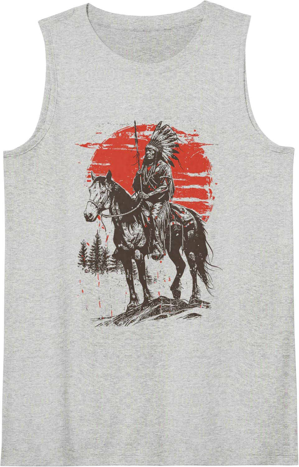 Native American Inspired Horse Rider Western Tank Top - Heather Grey