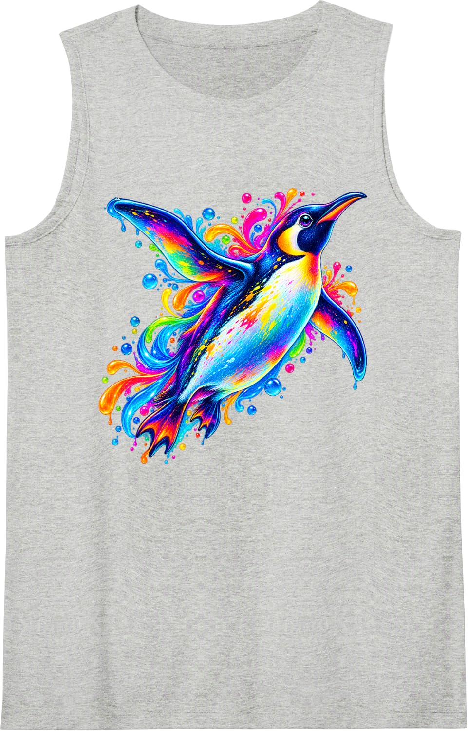 Colorful Penguin Splash Art Ocean Bird Sleeveless Tank Top - Heather Grey