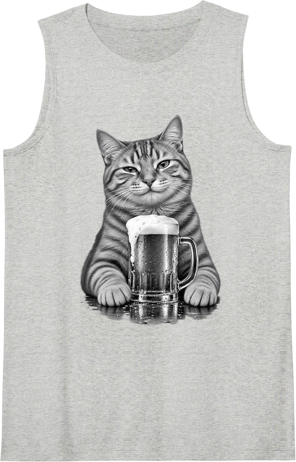Funny Orange Tabby Cat Drinking Beer Chill Cat Sleeveless Tank Top - Heather Grey