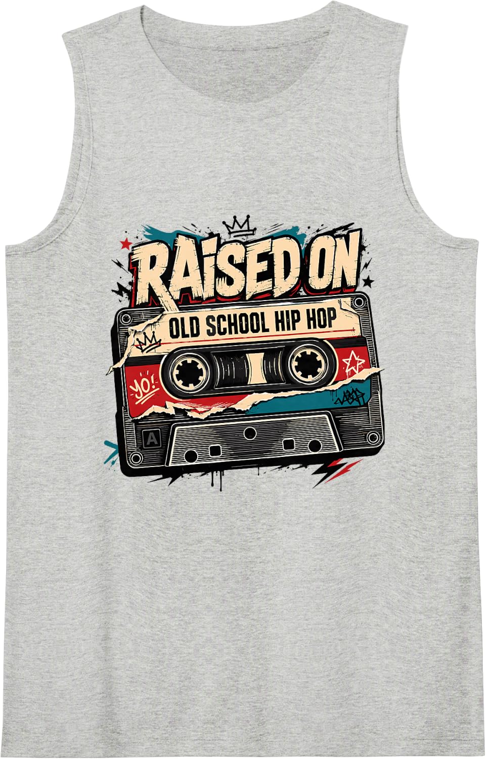 Raised on 90s Hip Hop Cassette Mixtape Millennial Music Sleeveless Tank Top - Heather Grey