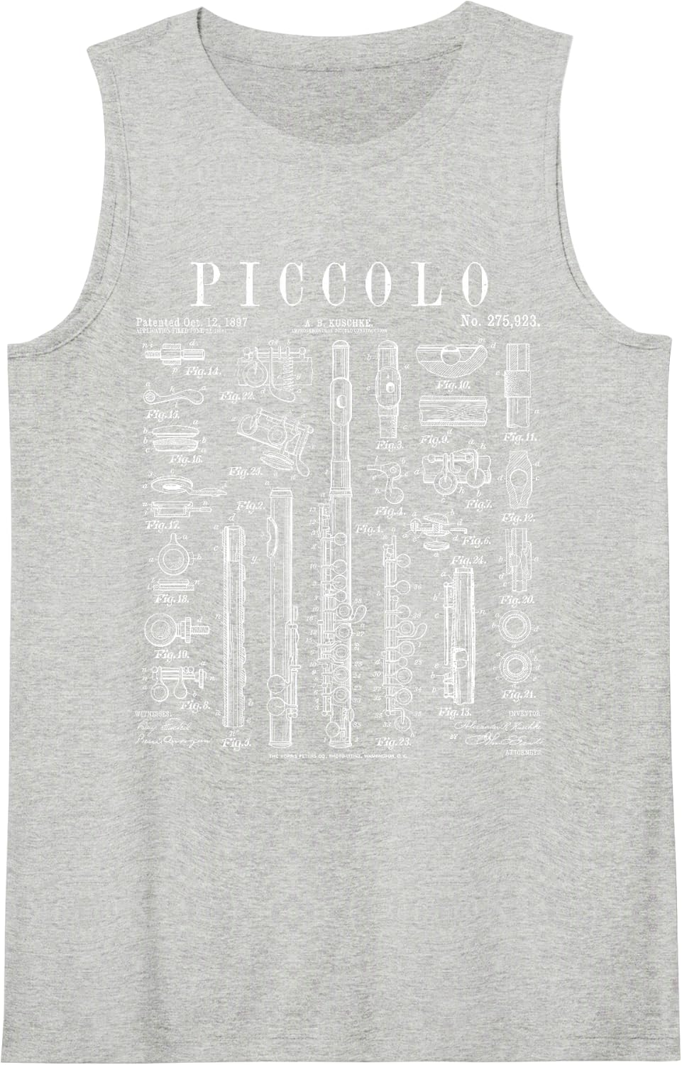 Piccolo Flute Flutist Flautist Music Player Vintage Patent Tank Top - Heather Grey