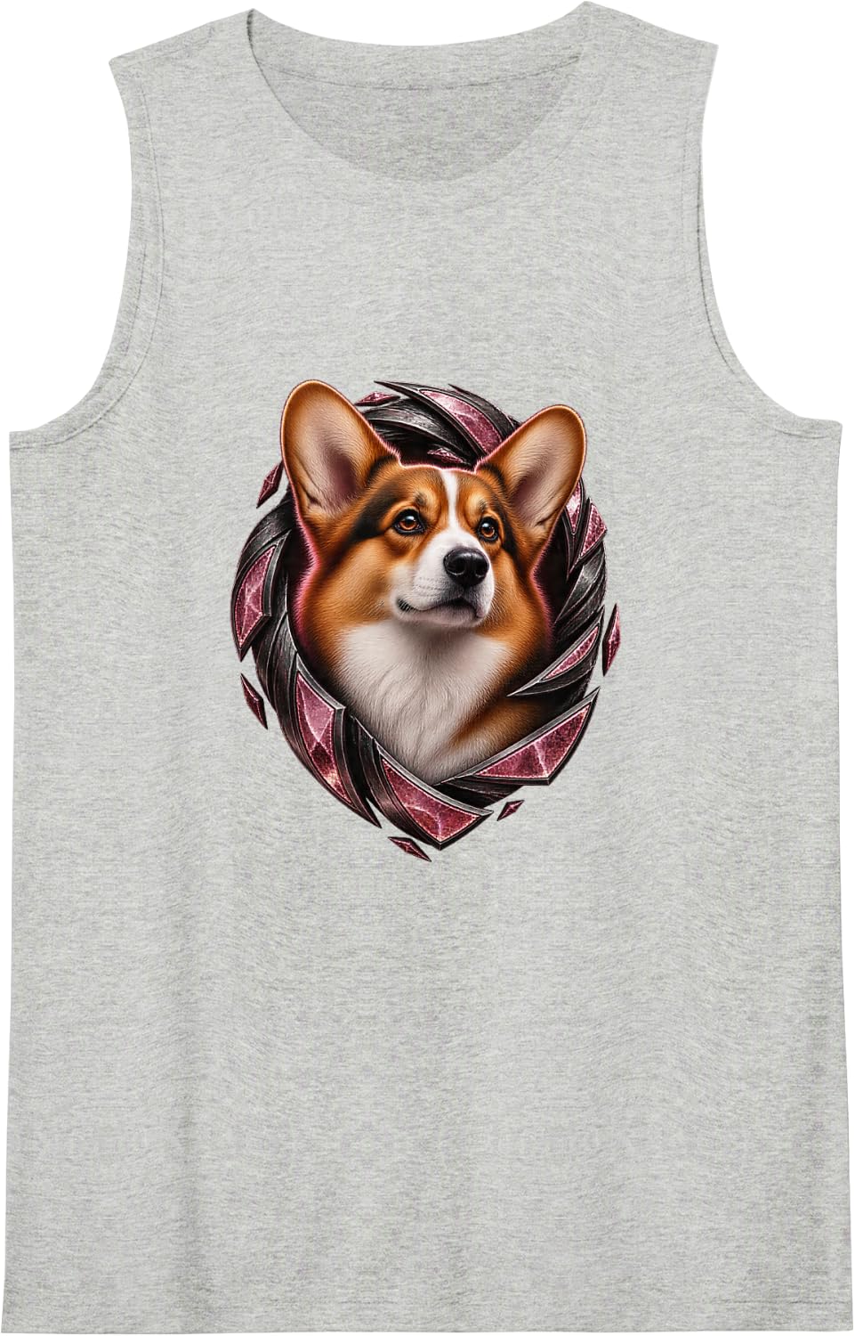 Corgi with Rose Geometric Petals Sleeveless Tank Top - Heather Grey
