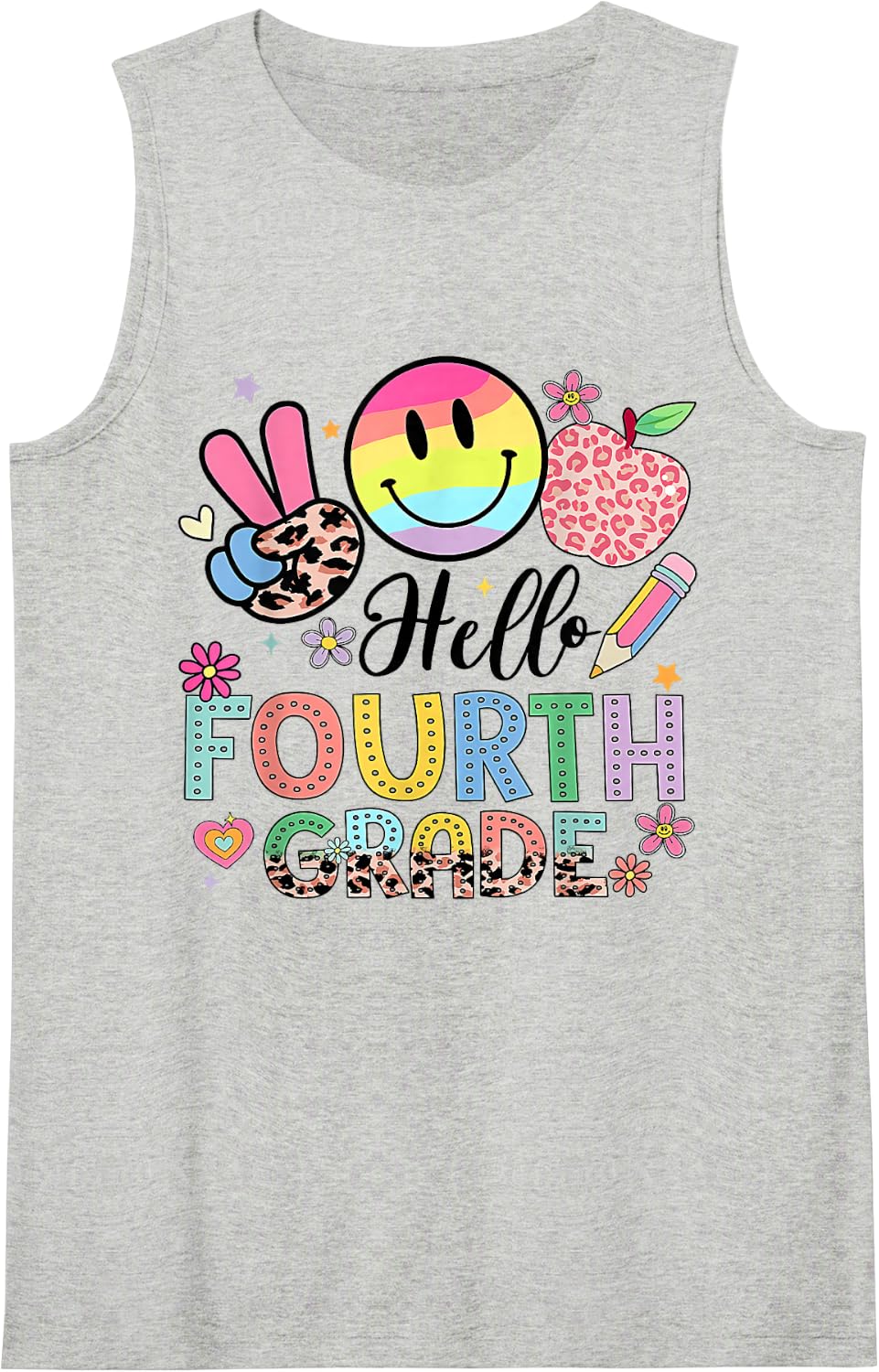Hello 4th Grade Teacher Back to School Sleeveless Tank Top - Heather Grey