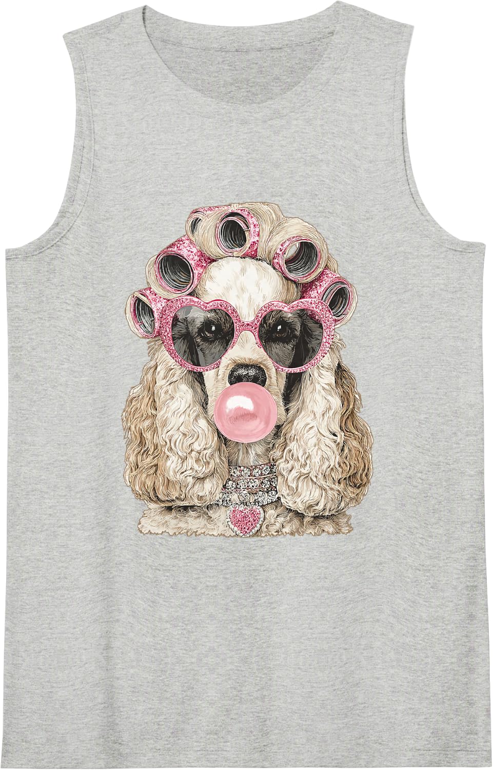 Glam Cocker Spaniel with Sunglasses and Bubblegum Boujee Dog Sleeveless Tank Top - Heather Grey
