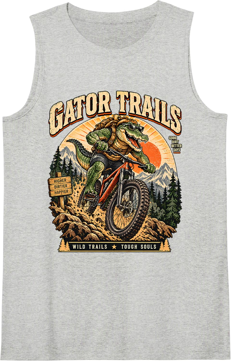 Funny Alligator Gator Riding Mountain Bike MTB Trail Rider Sleeveless Tank Top - Heather Grey