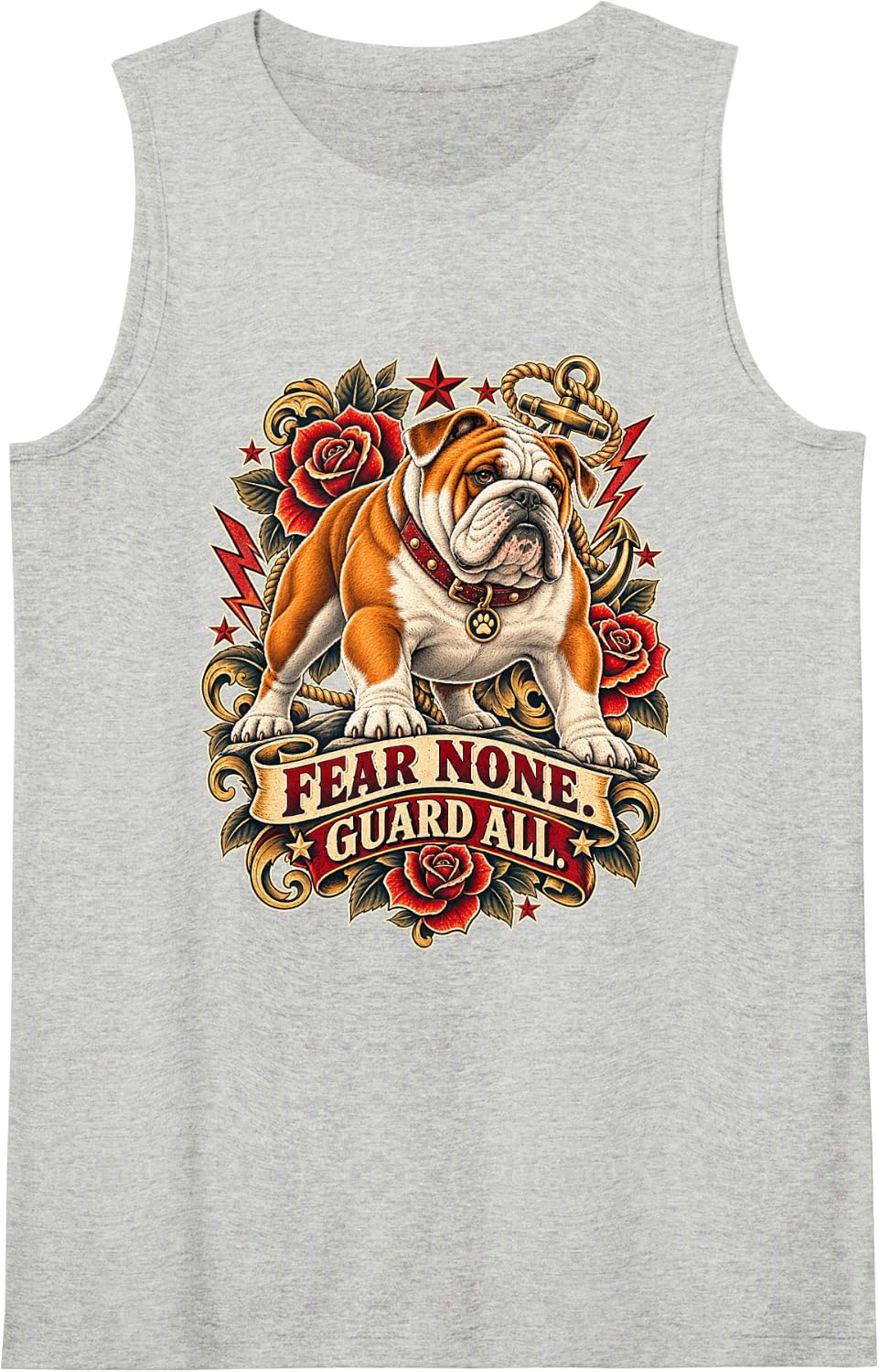 British Bulldog Fear None Guard All Tank Top - Heather Grey