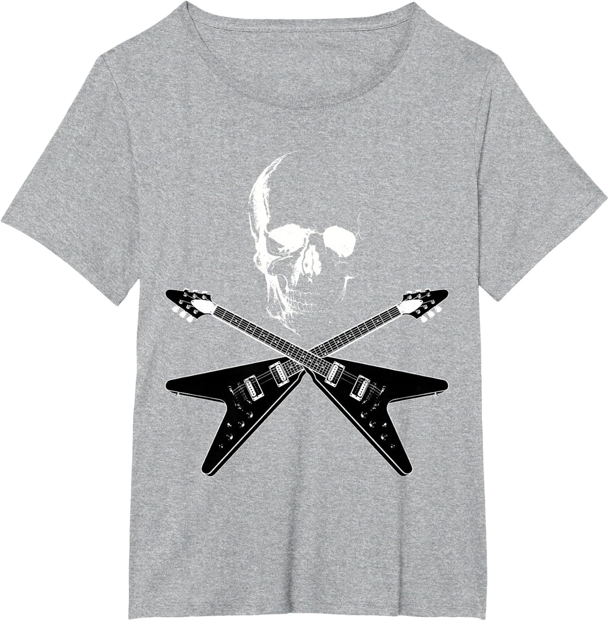 Flying V Guitar Hard Rock Heavy Metal Music Skull Outfit T-Shirt - Heather Grey