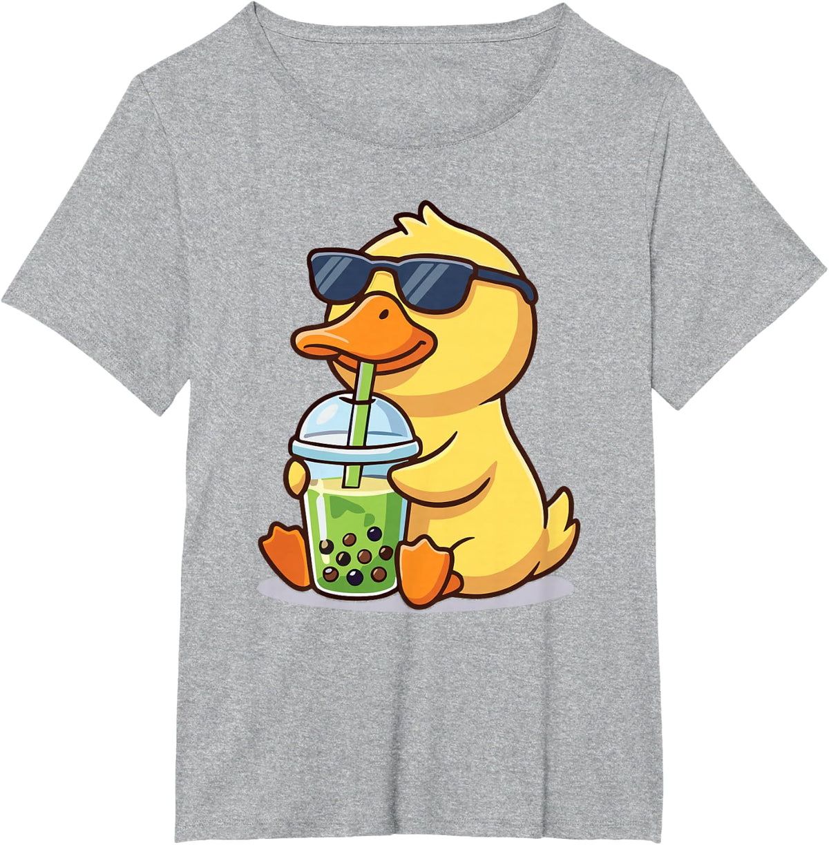 Cute Duck Boba Lover Kawaii Bubble Tea Funny Graphic T-Shirt - Heather Grey