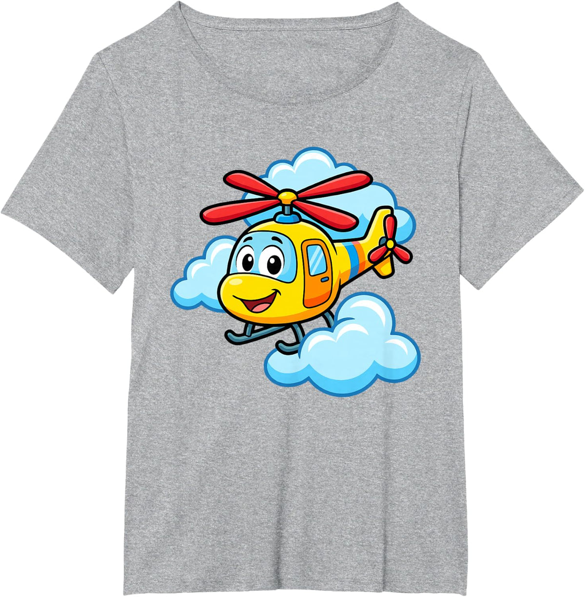 Cute Yellow Cartoon Helicopter Funny Chopper Kids Aviation T-Shirt - Heather Grey