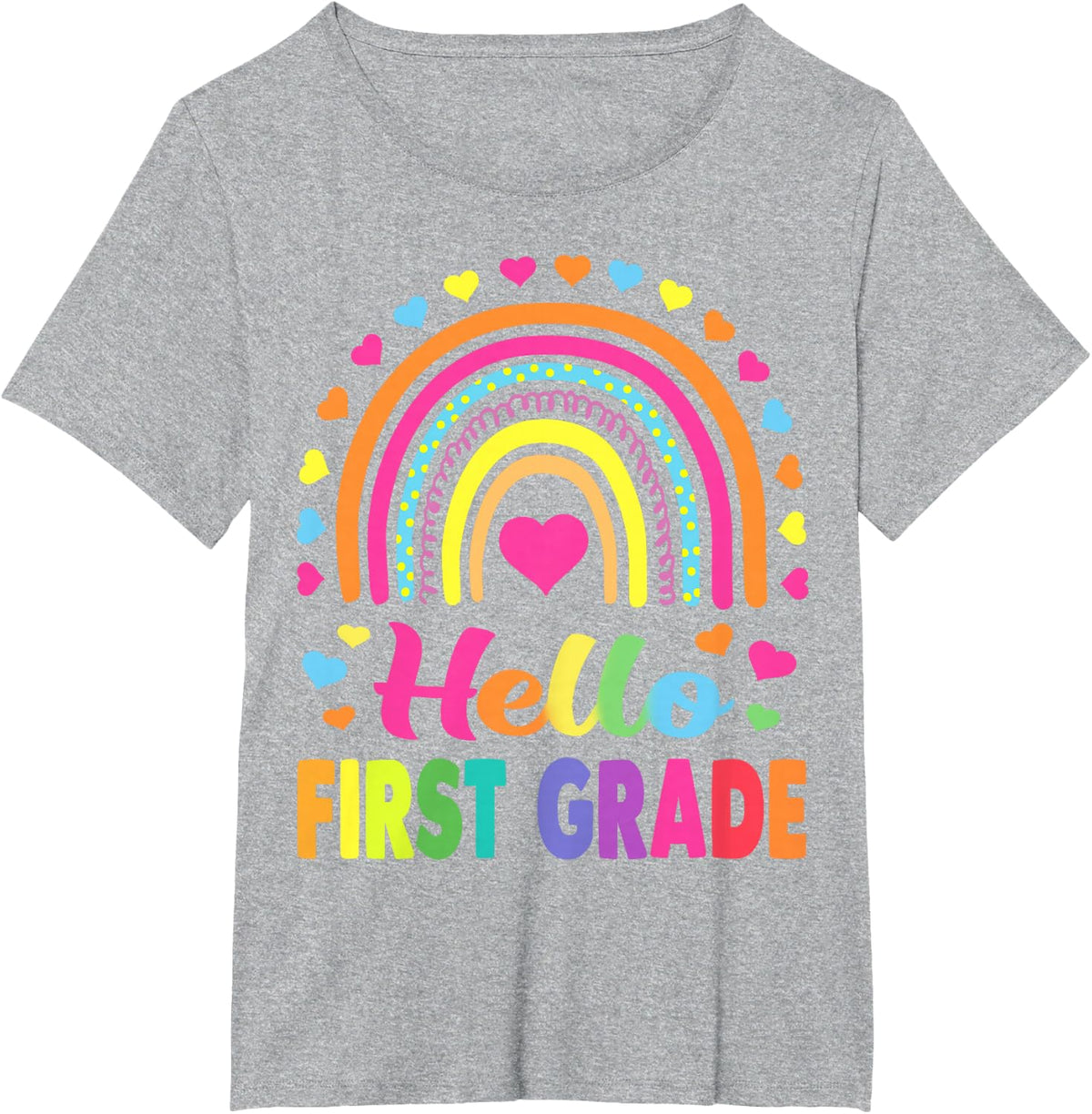 First Grade Rainbow Team Hello 1st Grade Rocks Squad Teacher T-Shirt - Heather Grey